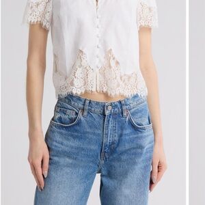 Reformation White Lace Trim Blouse